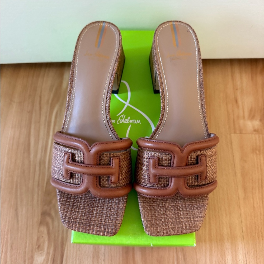 Sam Edelman Waylon Cognac Basket Weave Heeled Sandal